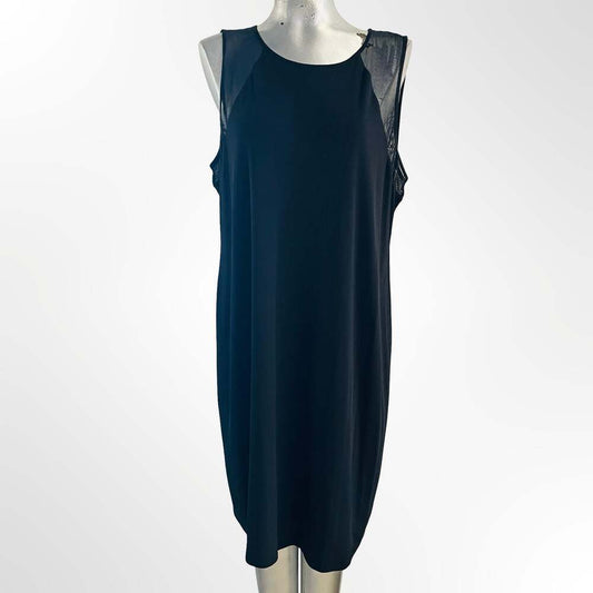 Eileen Fisher Black Silk Mesh Shoulder Sleeveless Midi Dress Size XL