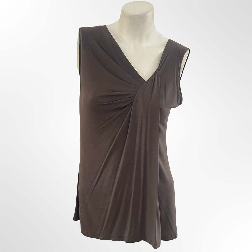 Elie Tahari Sleeveless Draped Front V-Neck Brown Tank Top