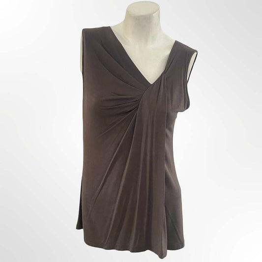 Elie Tahari Sleeveless Draped Front V-Neck Brown Tank Top