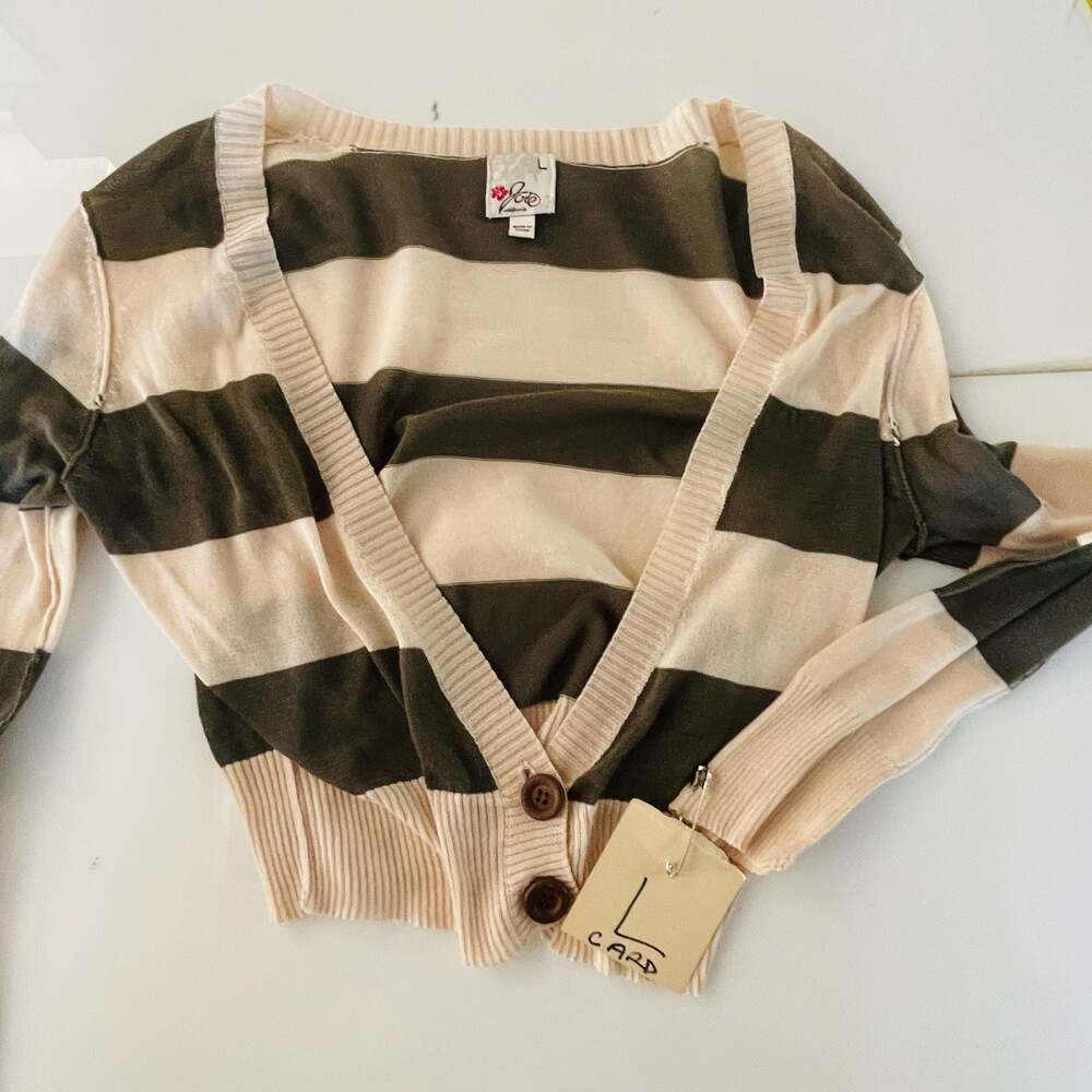 Joie California Striped Cropped Cardigan Sweater Large