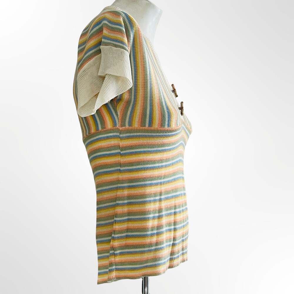 Vintage 1970s Lover's Leap Ltd. Striped Knit Short Sleeve Top w Bamboo Buttons