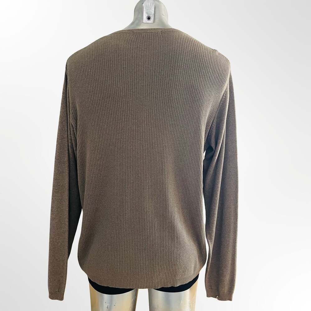 Perry Ellis Men's Brown Ribbed Knit Cotton Modal Long Sleeve Henley Sweater Size