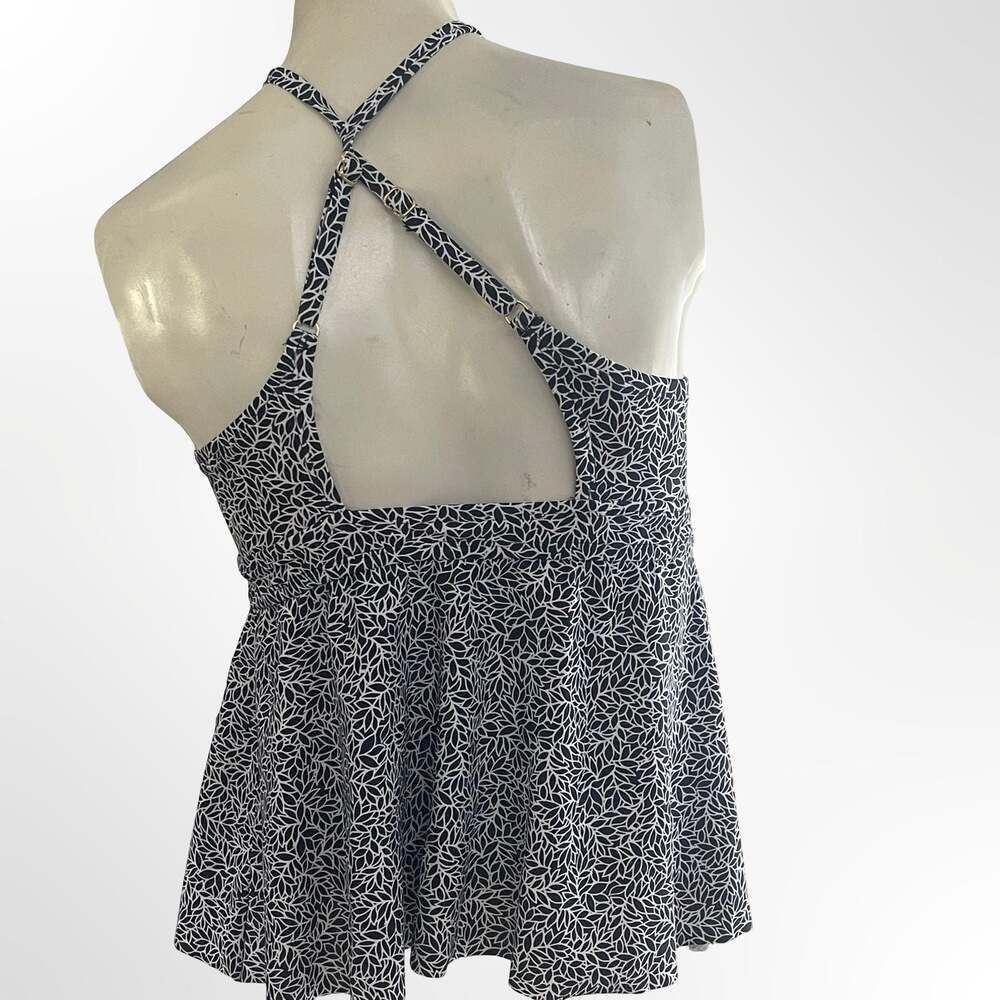 Leaf Print Halter Tankini Top and Ruched Bikini Bottom Swim Set