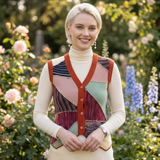 Hewitt Knitting Mills Vintage Patchwork Wool Blend Knit Sweater Vest Size M