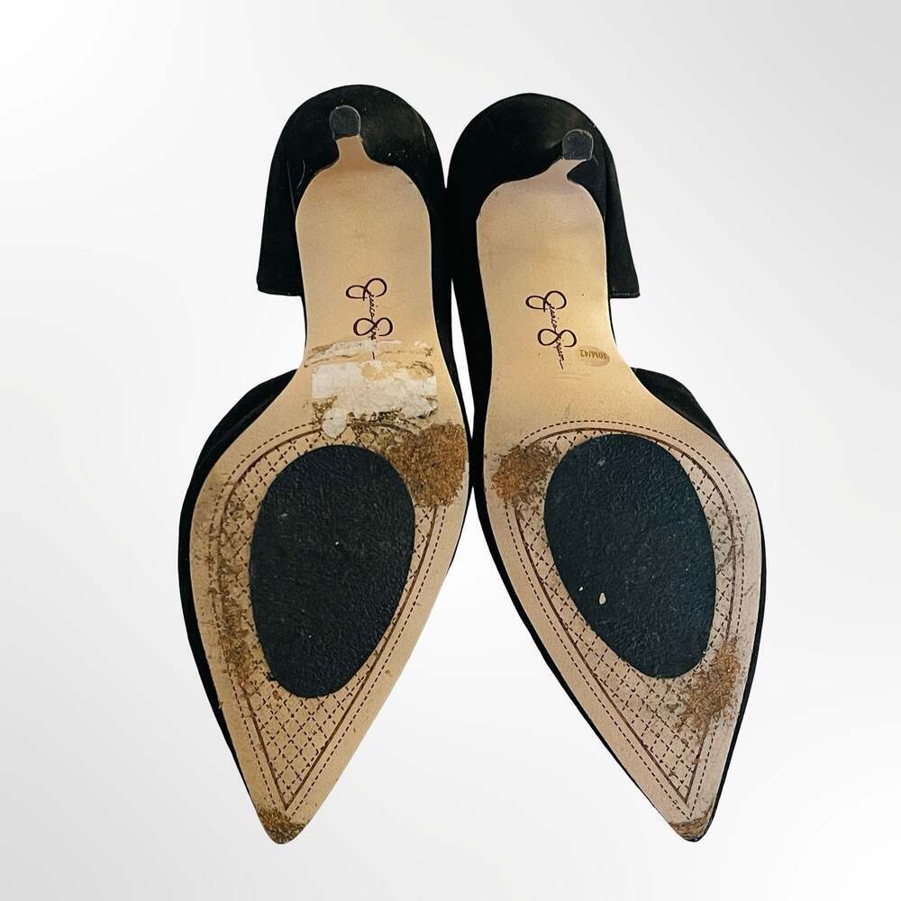 Jessica Simpson Black Suede Pointed Toe D'Orsay Scalloped Pumps