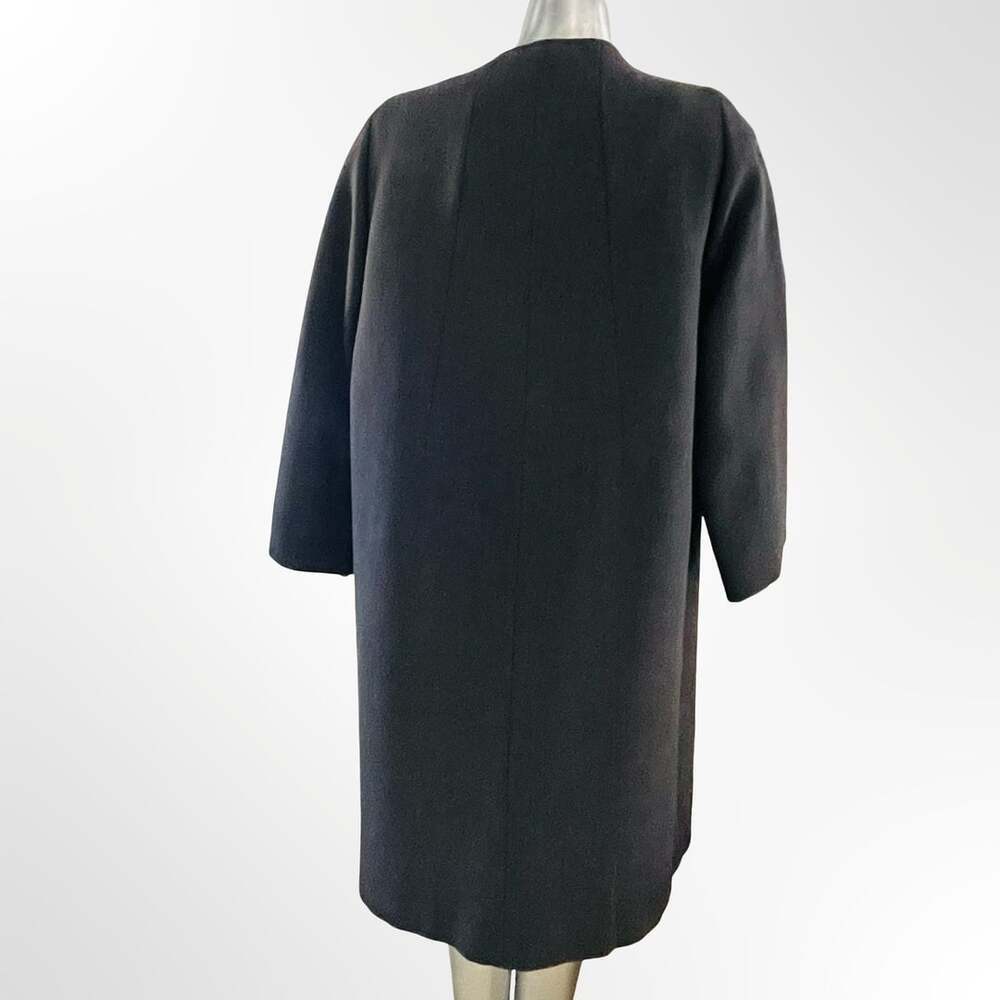 Vintage Dark Grey Collarless Wool Swing Coat with Knot Buttons