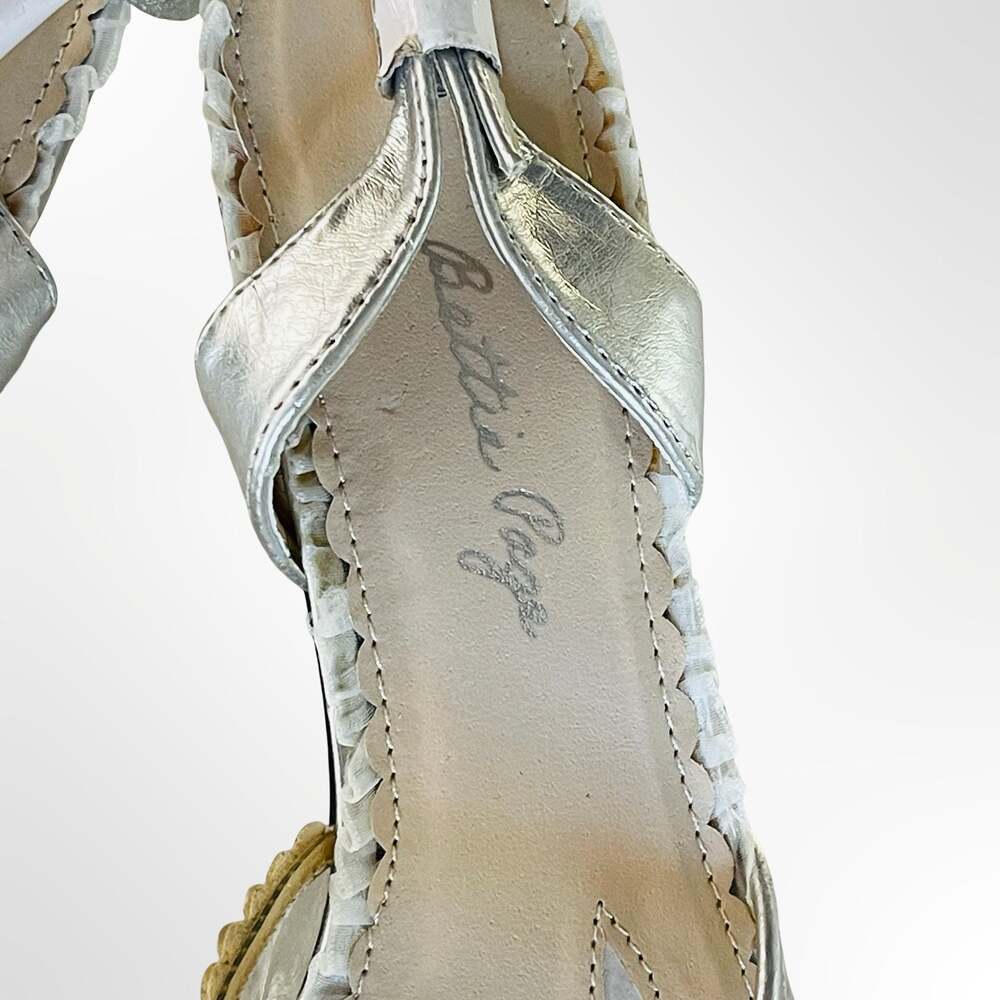Bettie Page BP304-BARNETT Silver Metallic Clear Peep Toe Slingback Heels
