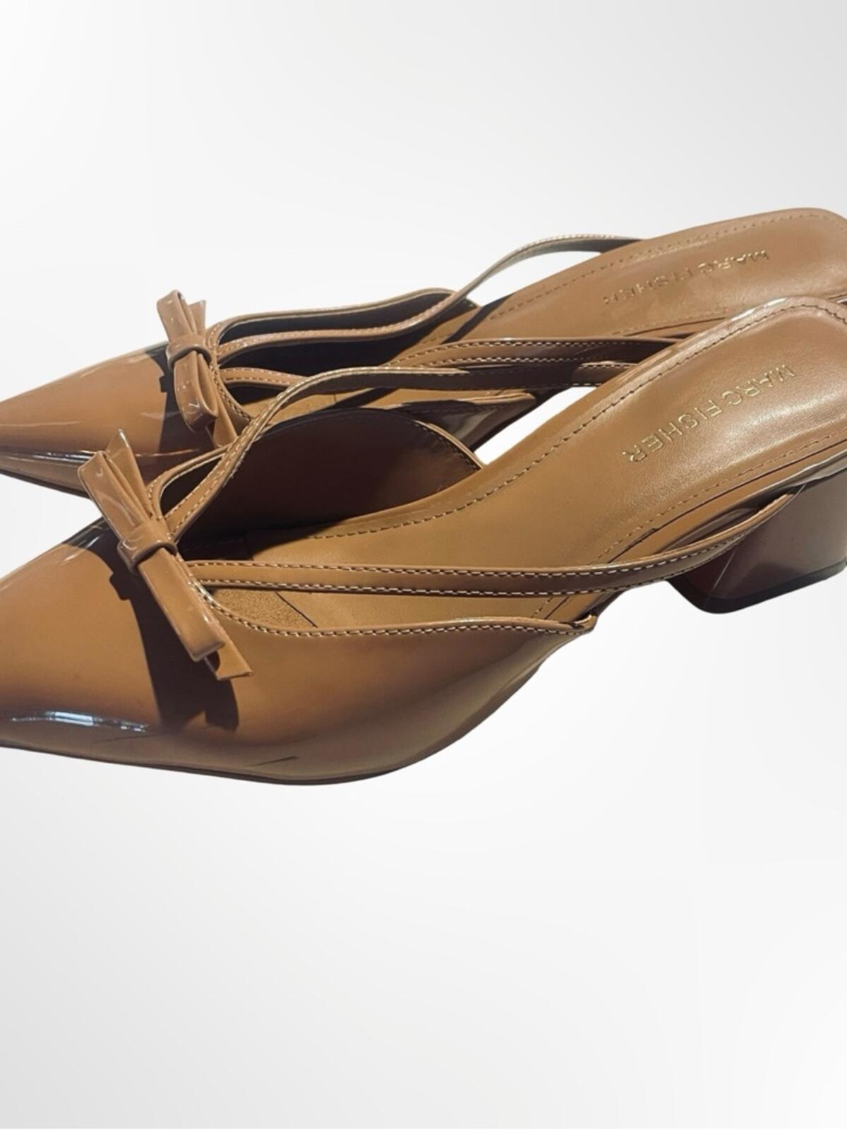 Marc Fisher Tan Pointed-Toe Bow Slingback Mules in size 8.5