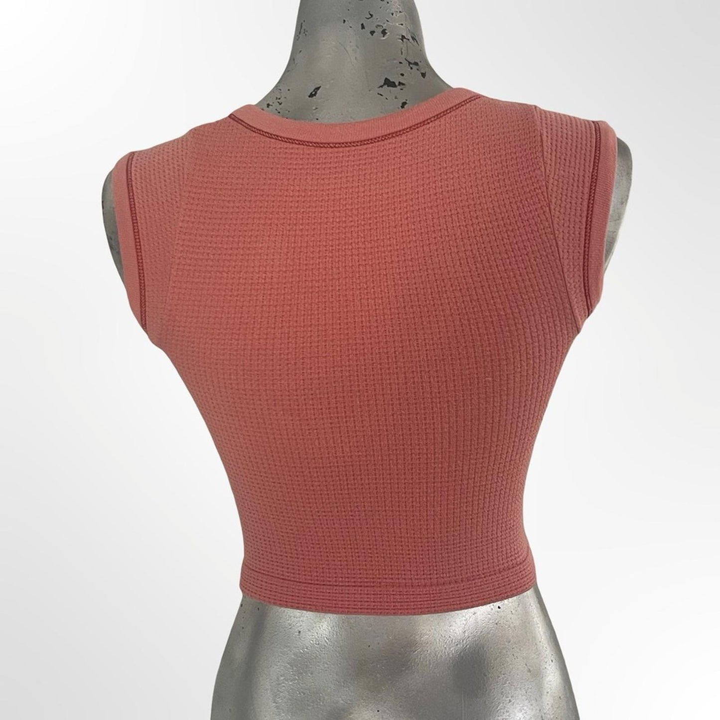 Waffle Knit Lace-Up Crop Top - Dusty Rose in size P/XS