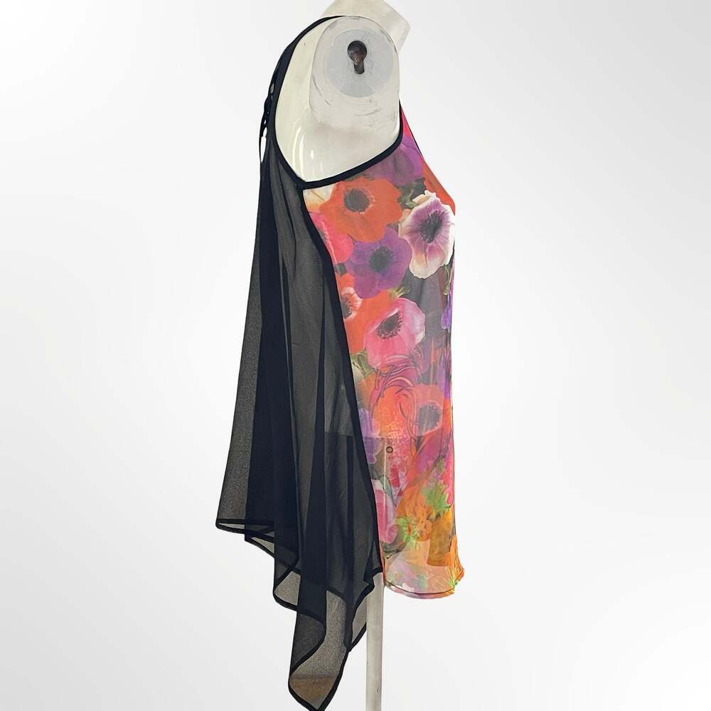 Jeans by Buffalo Floral Sheer Mesh Overlay Sharkbite Hem Tank Top
