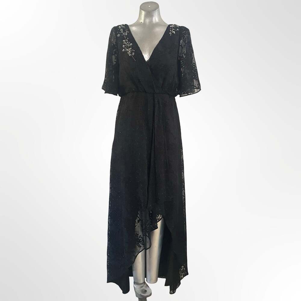 Aidan Mattox Embellished V-Neck High-Low Wrap Dress