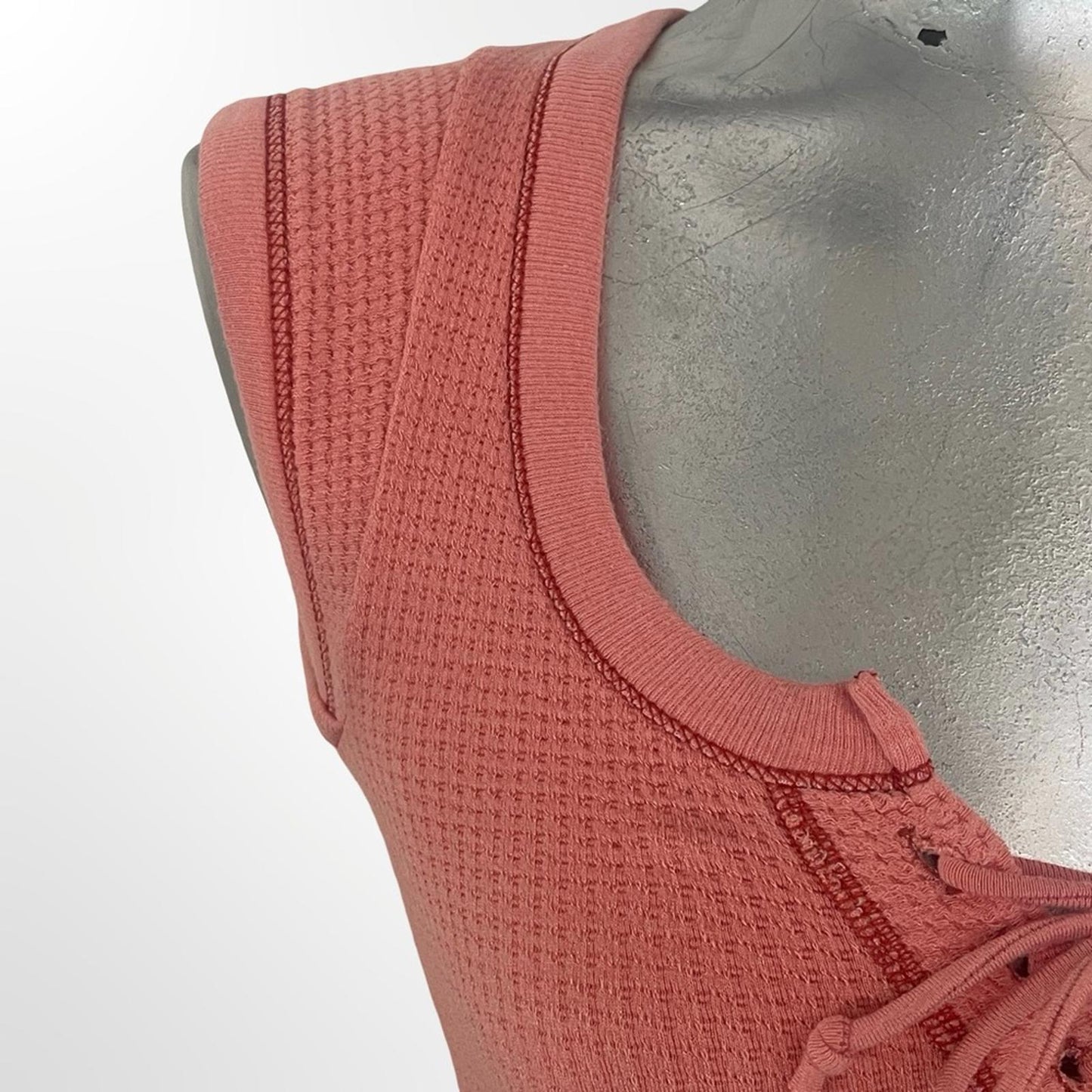 Waffle Knit Lace-Up Crop Top - Dusty Rose in size P/XS