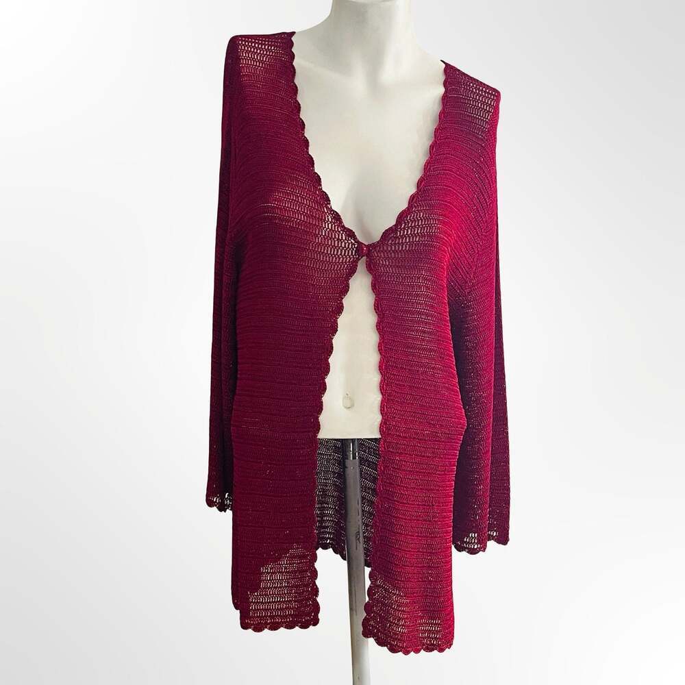 Tramo Switzerland Vintage Luxury Crocheted Open Front Scallop Trim Cardigan