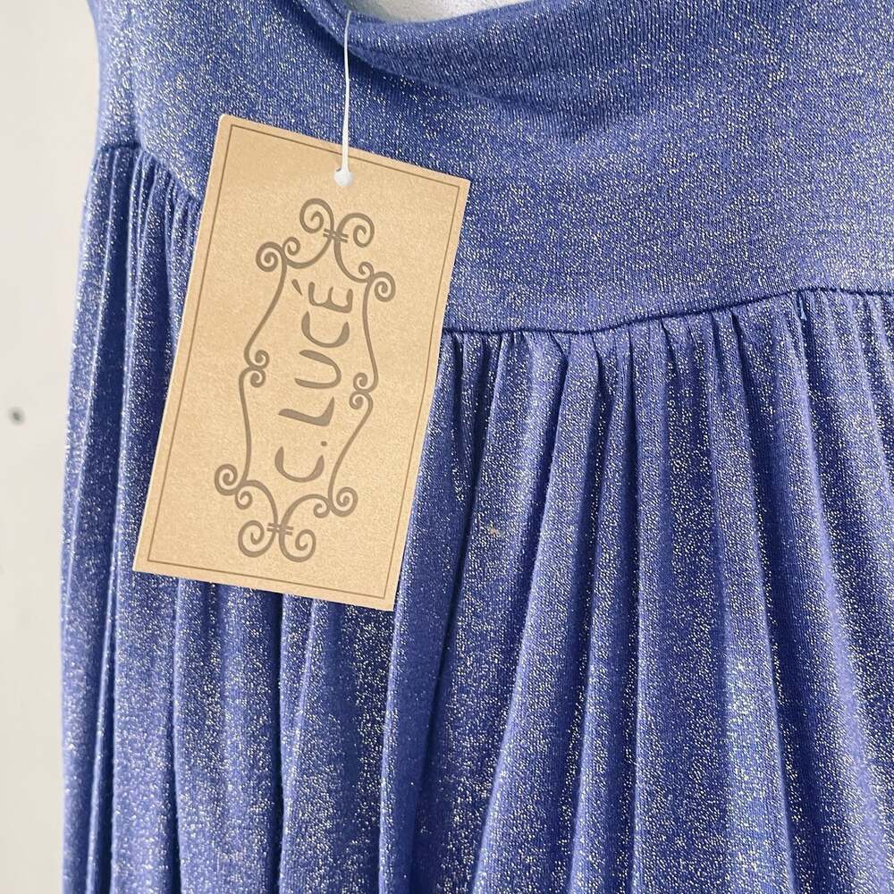 C. Luce Metallic Blue Halter Neck Pleated Mini Dress NWT