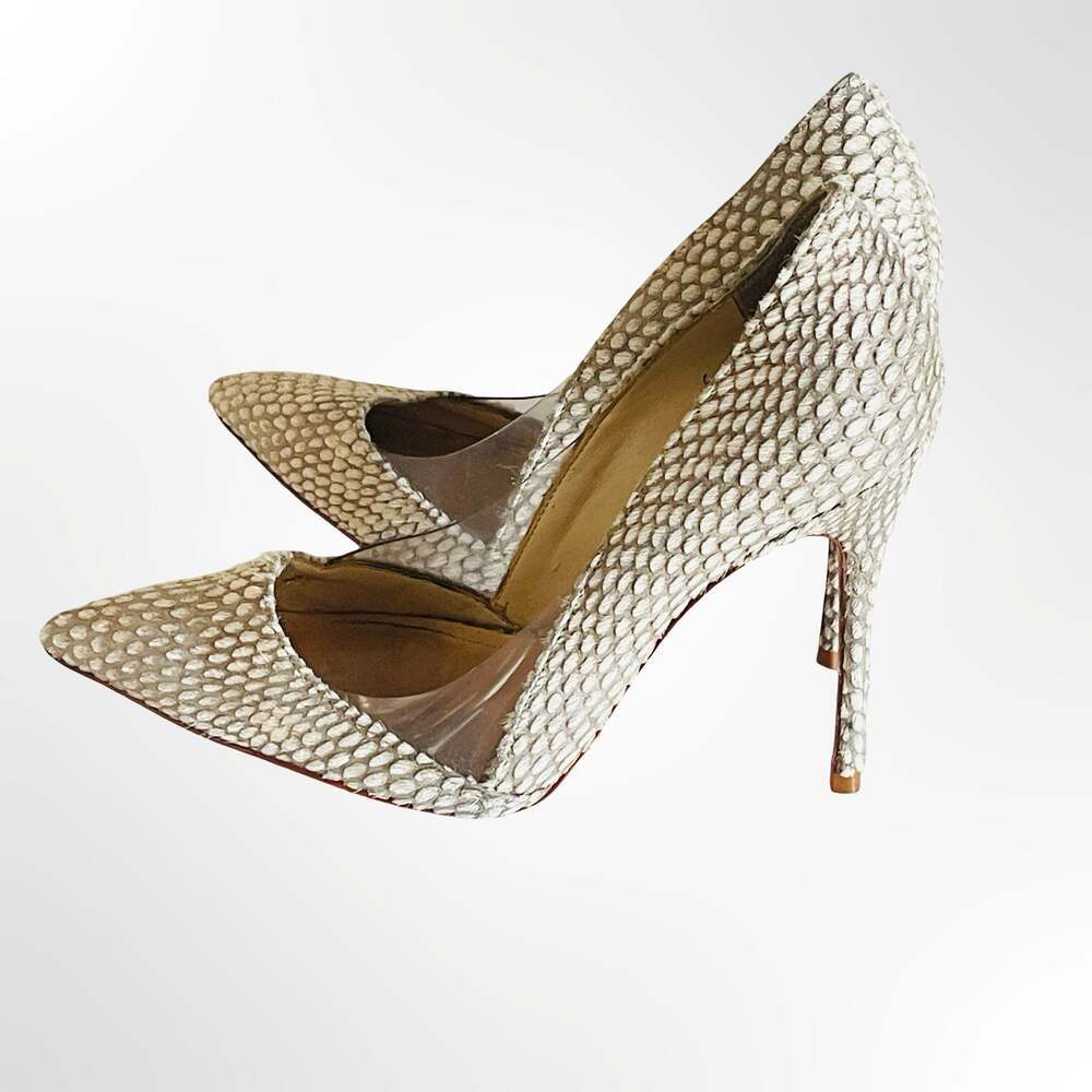 Schutz Pointed Toe Stiletto Pumps with Clear PVC Side Panels in Textured Fabric