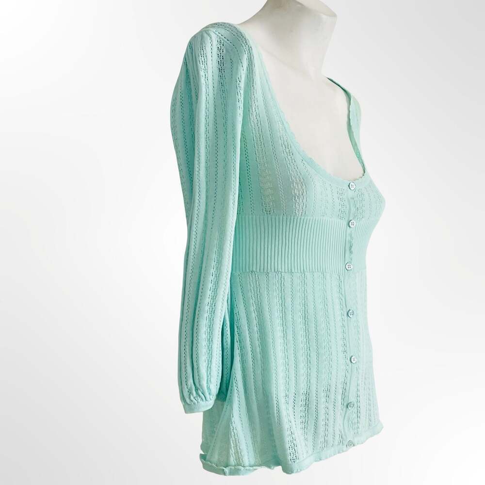 Halogen Women's Mint Green Pointelle Knit Button-Up Cardigan Sweater