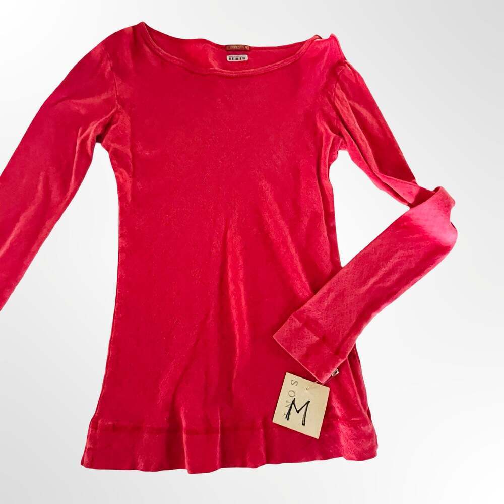 Zooey Coral Pink Textured Long Sleeve Boatneck Top