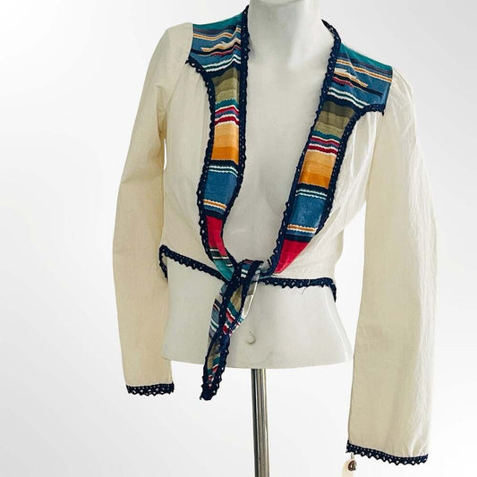 Pant Plant California Vintage Cotton Multi Color Striped Tie Front Bolero Top
