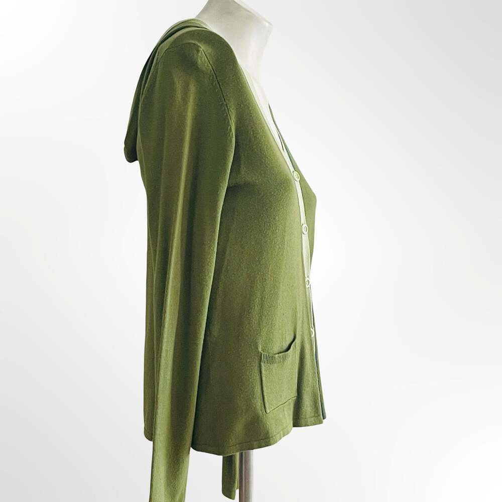 Moth Green Hooded Button-Front Cardigan Sweater with Contrast Trim Size M