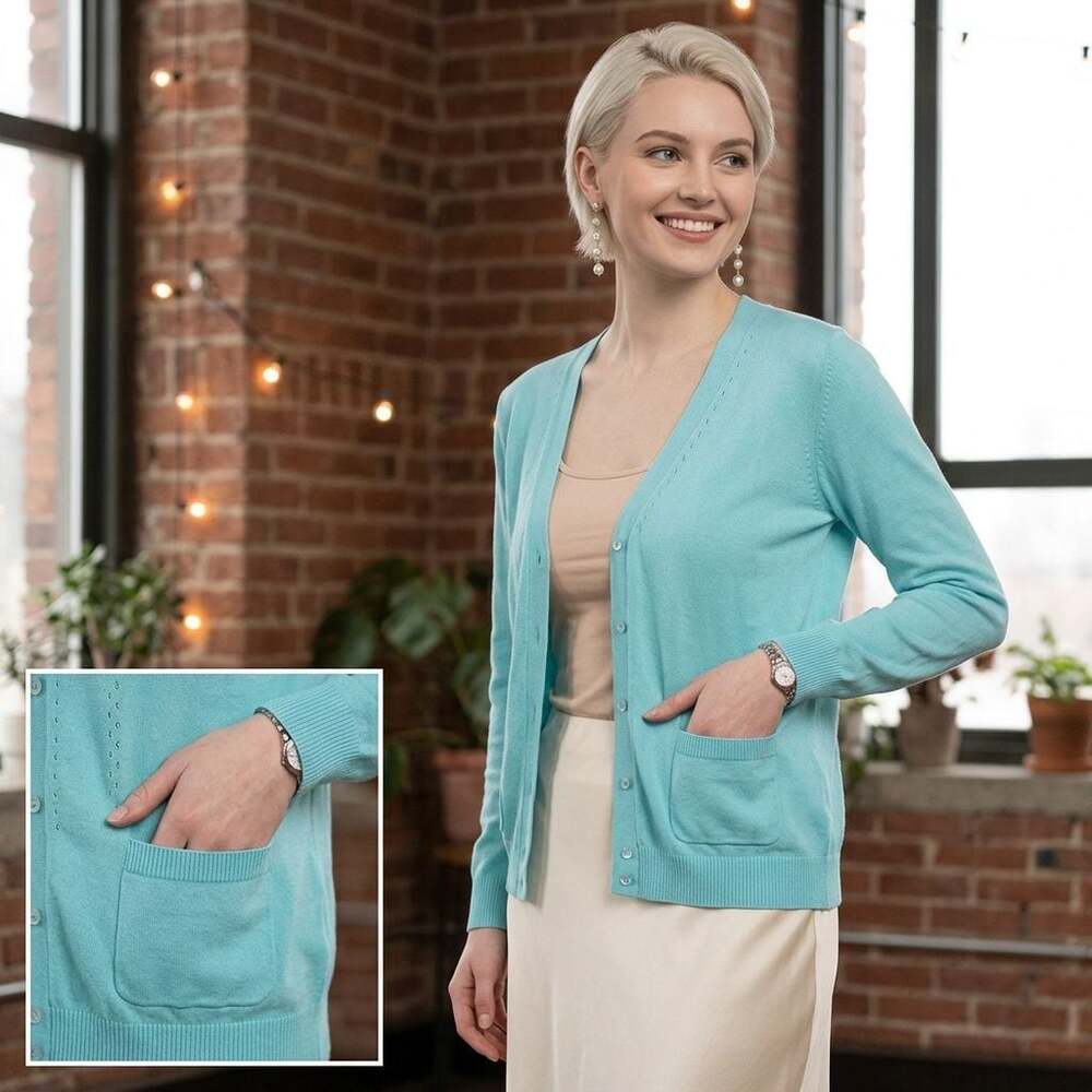 J. Crew Light Blue Cotton V-Neck Button-Front Cardigan Sweater XS