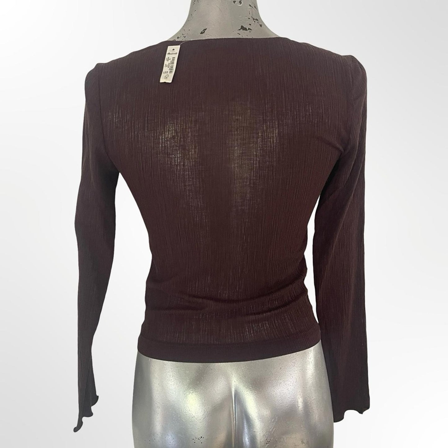 Madewell Brown Long Sleeve V-Neck Ruched Front Top