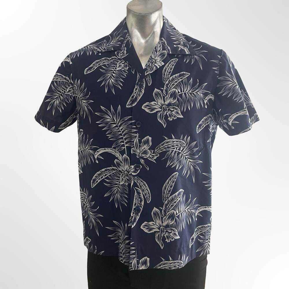 Men's Navy Tropical Floral Short Sleeve Camp Collar Shirt