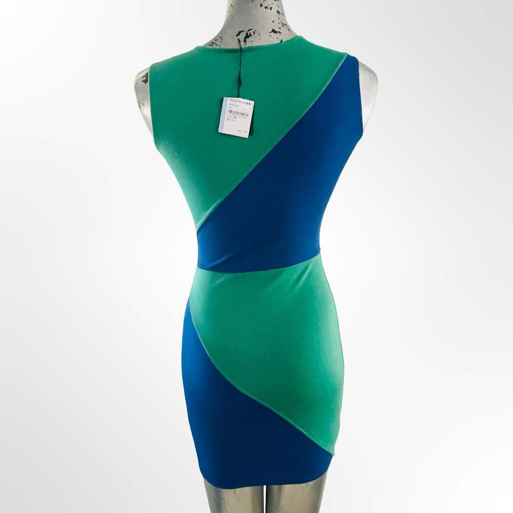 Donna Mizani Blue & Green Colorblock Sleeveless Bodycon Mini Dress Size S