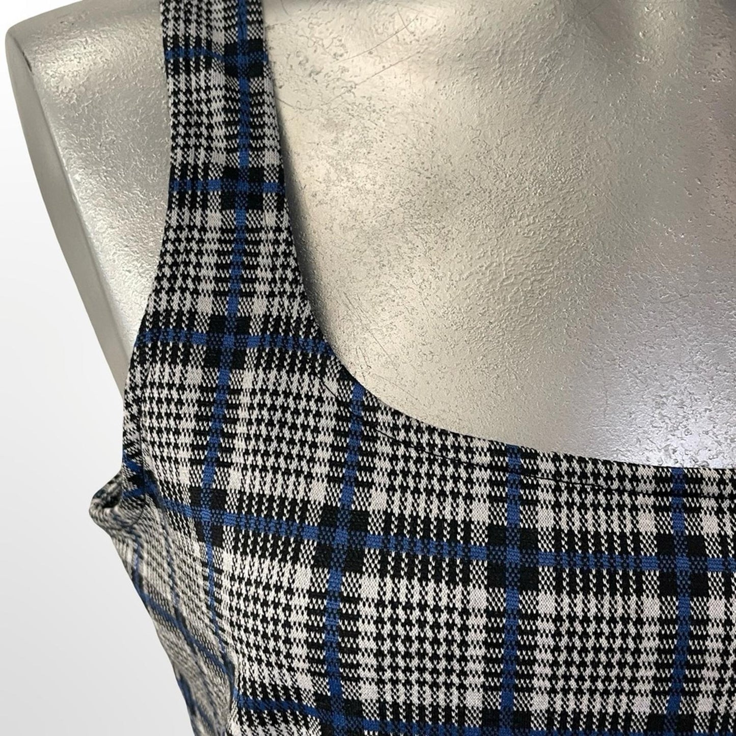 Forever 21 Plaid Square-Neck Mini Dress Navy & White -size L