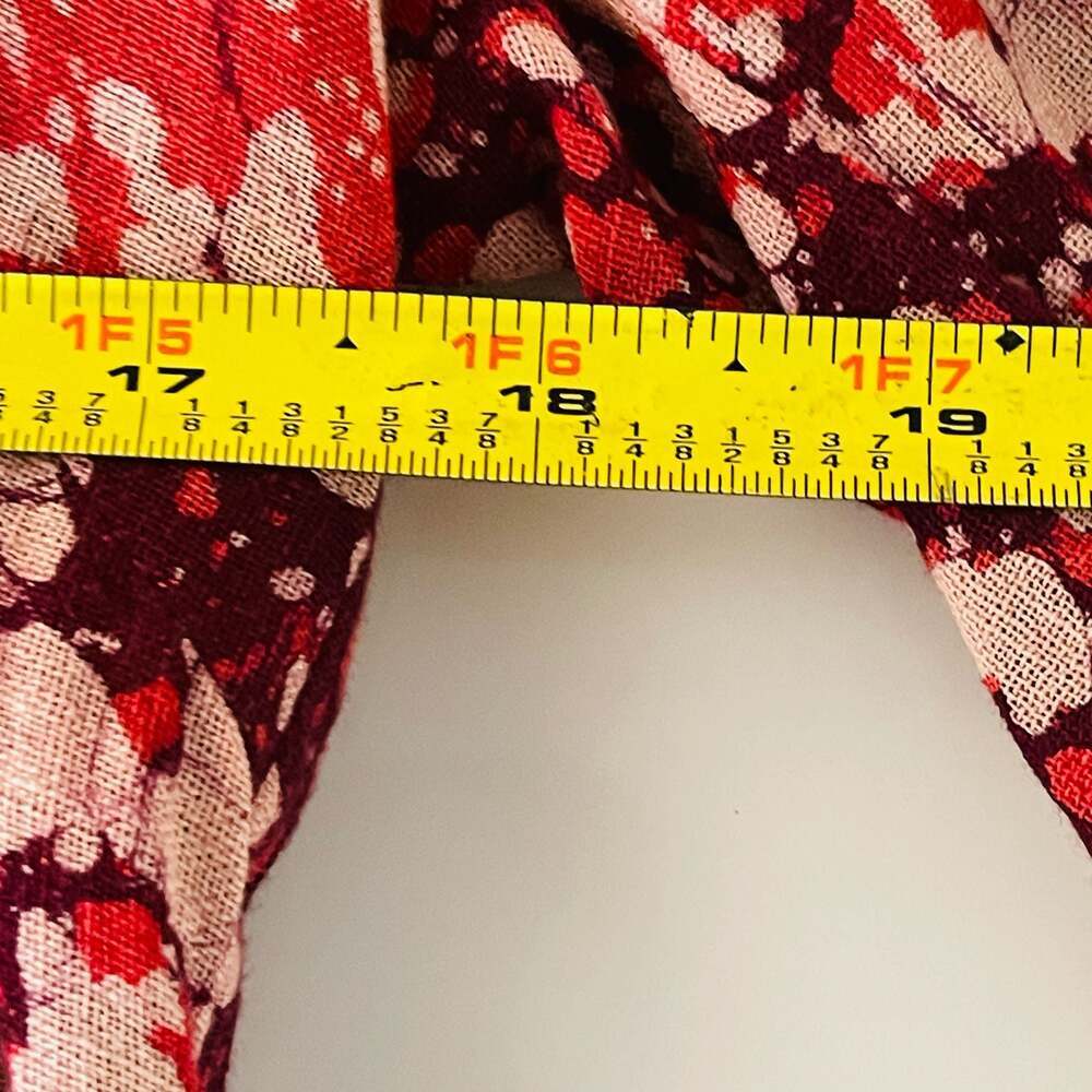 Vintage Hand Crafted Red Burgundy Batik Printed 100% Cotton Tunic Top Blouse