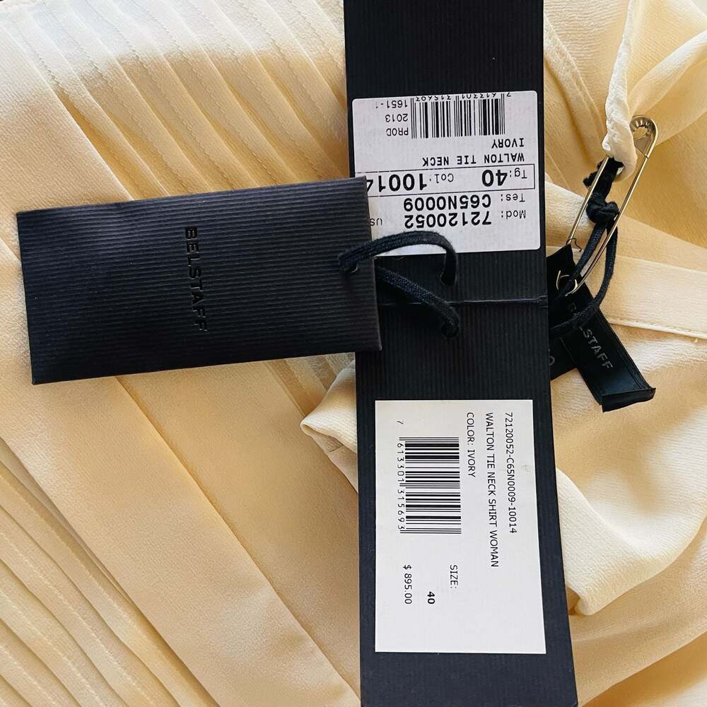 Belstaff Women's Walton Ivory Silk Pleated Studded V-Neck Blouse