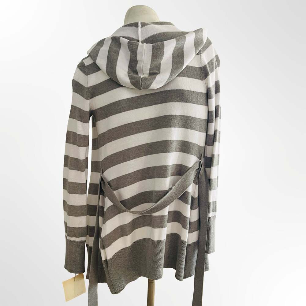 Epic Threads Women's Gray and White Striped Hooded Cardigan Sweater Size M