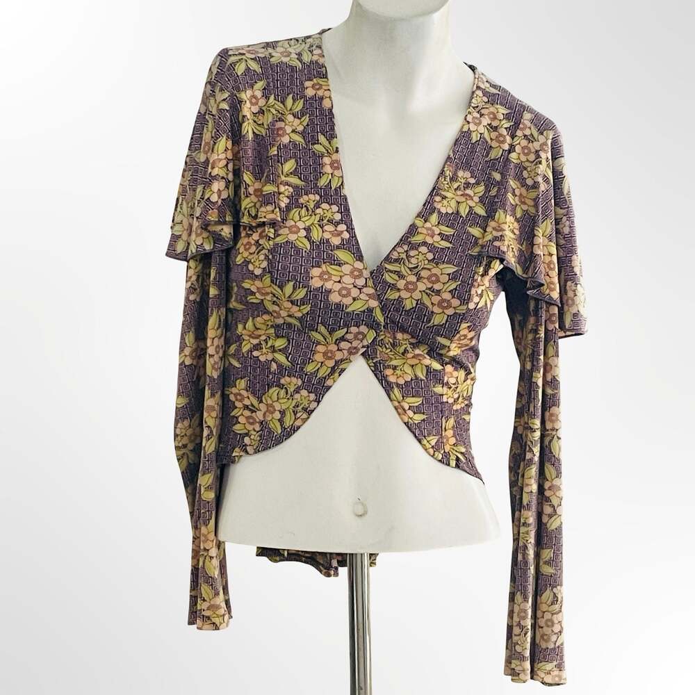 Godiva Textured Knit Top V-Neckline Self-Tie Closure Size S