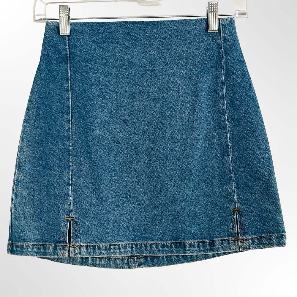 John Galt (Brandy Melville) Denim Mini Skirt with Front Slits
