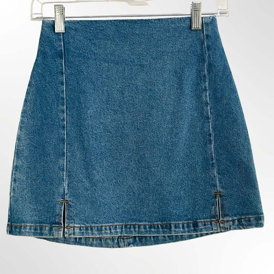 John Galt (Brandy Melville) Denim Mini Skirt with Front Slits