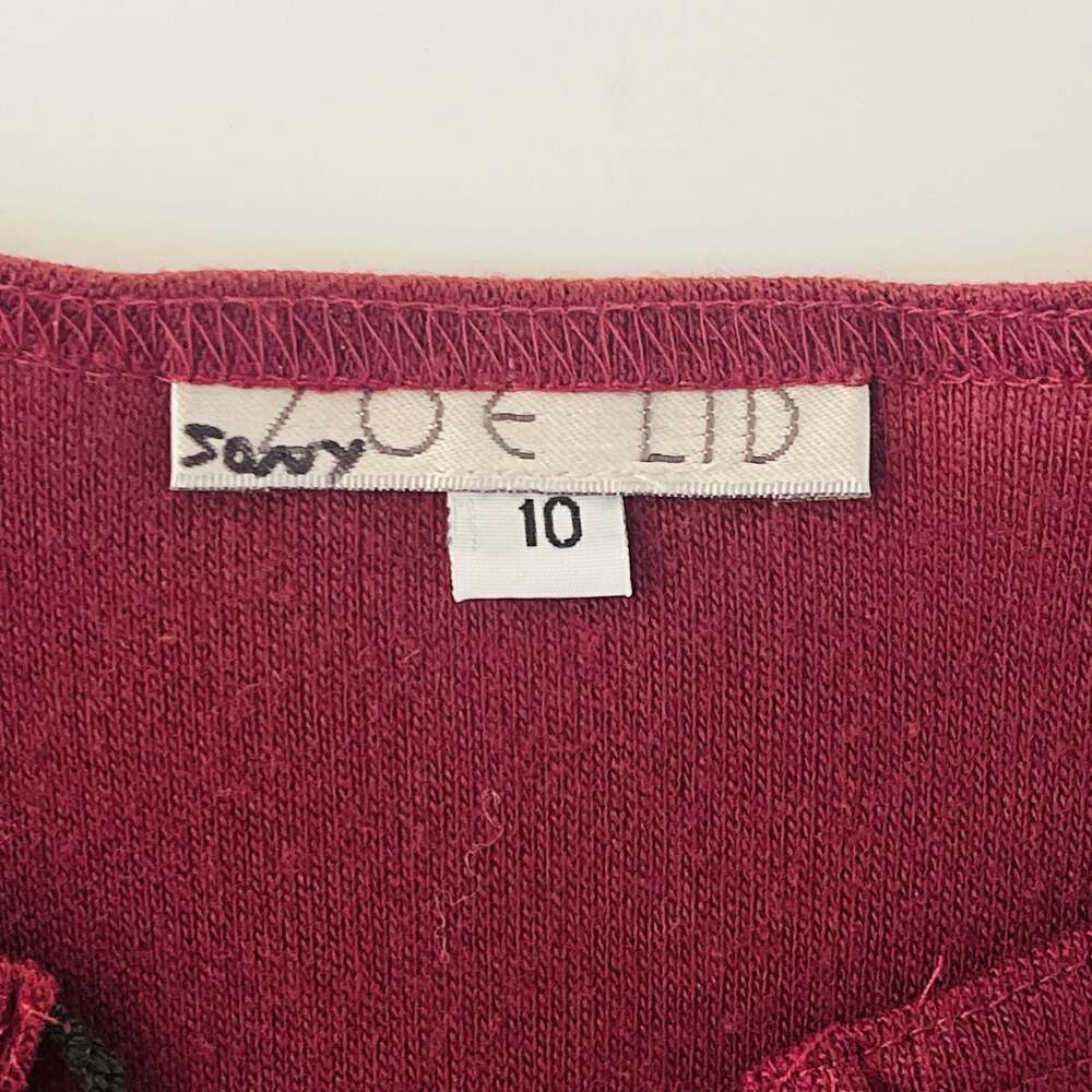 Zoe LTD Size 10 Burgundy Wool Cardigan Jacket with Faux Fur Cuffs and Pompoms