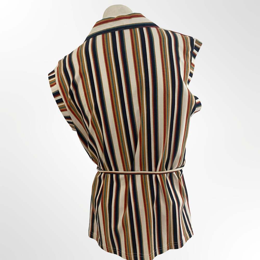 H&M Sleeveless Collared Striped Shirt Blouse with Belt