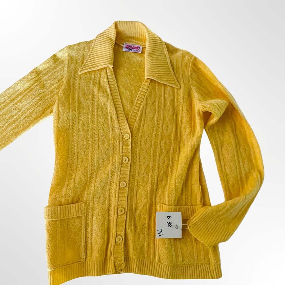 Vintage Yellow Cable Knit Button Cardigan Sweater with Pockets