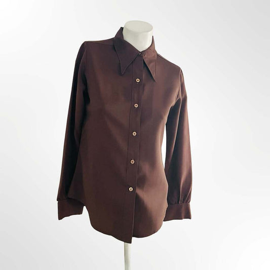Vintage 70s Lady Arrow Brown Long Sleeve Button Down Shirt Polyester