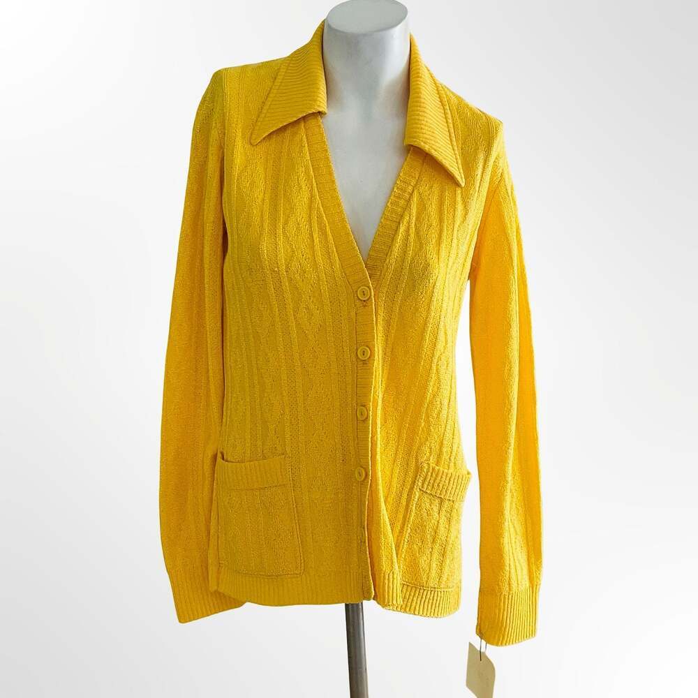 Vintage Yellow Cable Knit Button Cardigan Sweater with Pockets