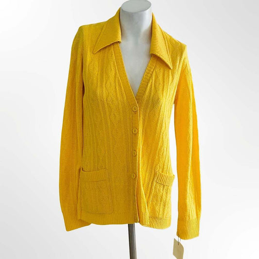Vintage Yellow Cable Knit Button Cardigan Sweater with Pockets