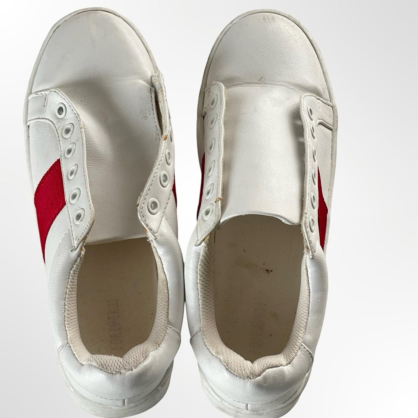 Forever 21 White Sneakers with Red Stripe in size 6