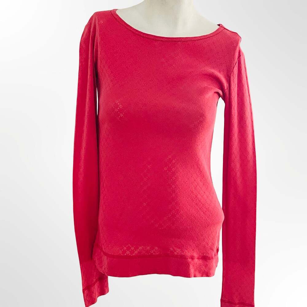 Zooey Coral Pink Textured Long Sleeve Boatneck Top