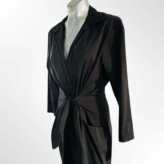 Tahari Black Front Twist V-Neck Midi Dress Size US 12