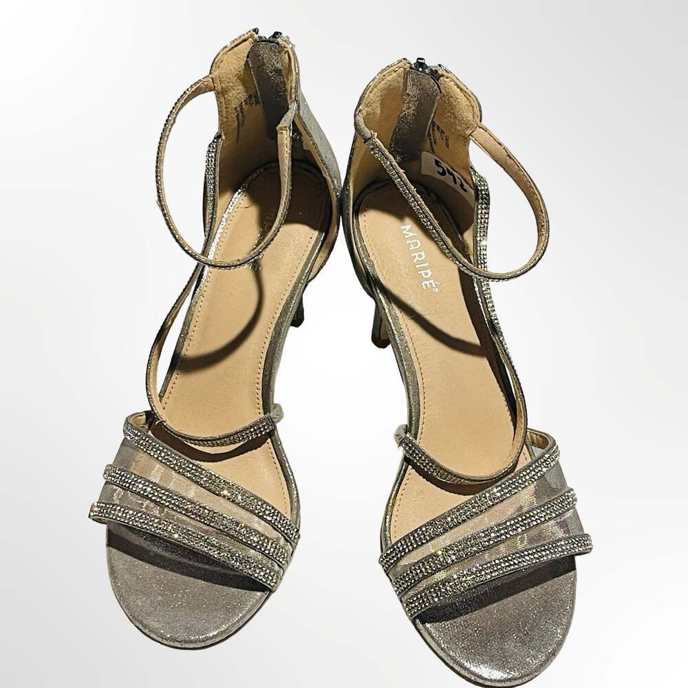 Maripé Ella Metallic Silver Glitter Strappy Stiletto Heel Sandals