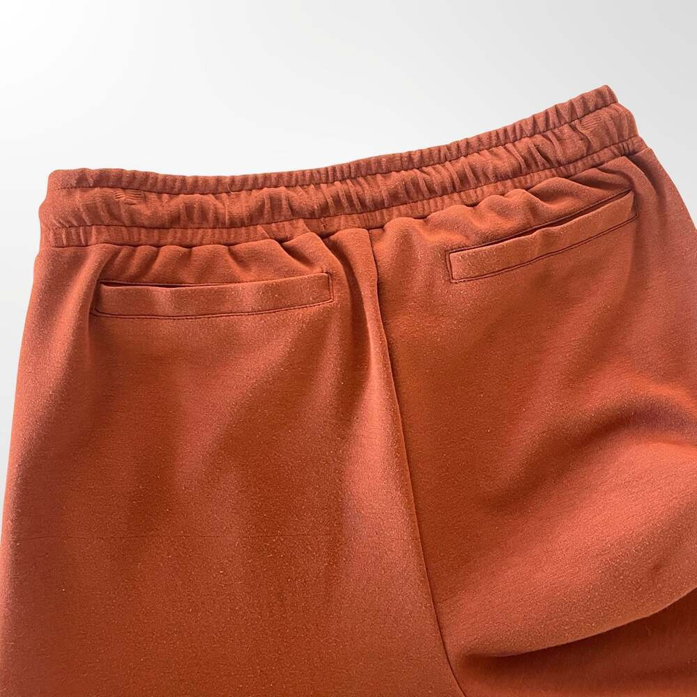 Wide Leg High-Waisted Drawstring Sweatpants with Pintuck Detail in Rust