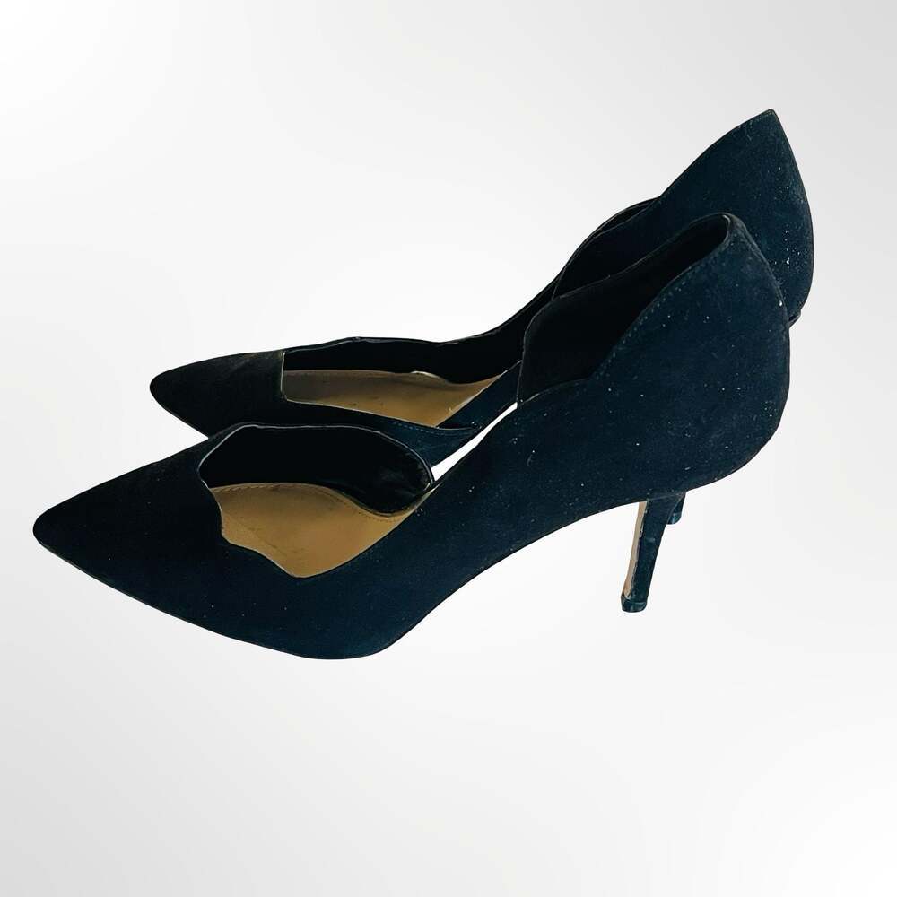 Jessica Simpson Black Suede Pointed Toe D'Orsay Scalloped Pumps