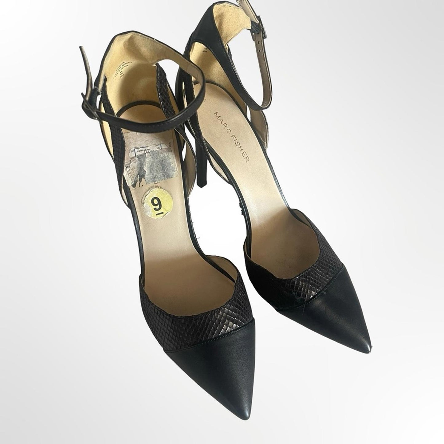 Marc Fisher Black Pointed-Toe Ankle-Strap Pumps with Texture