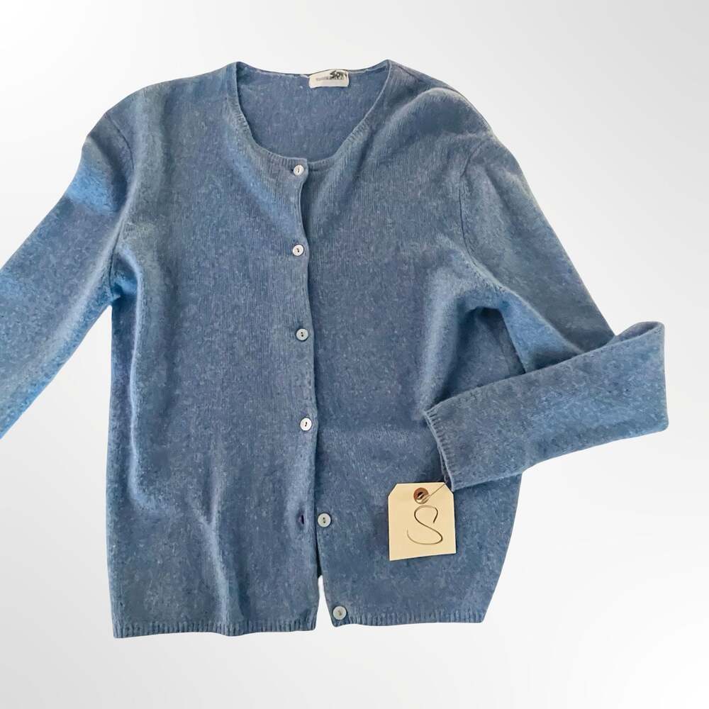 Tsesurface Blue Cashmere Crew Neck Button-Down Cardigan Sweater