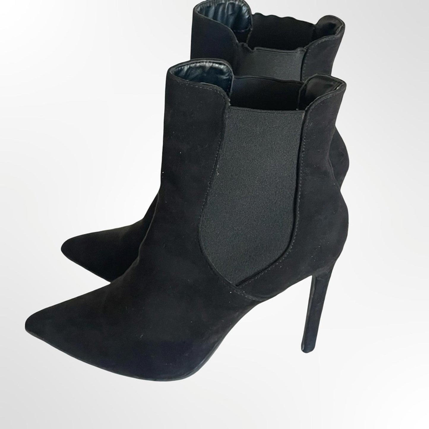 Black Suede Pointed-Toe Stiletto Ankle Boots in size 8