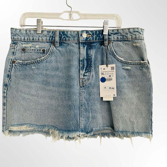 Zara TRF Distressed Raw Hem Denim Mini Skirt
